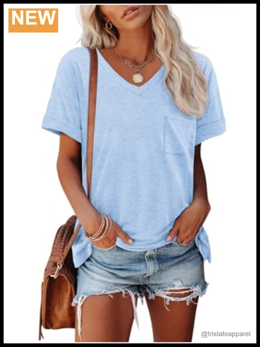 Womens Short Sleeve V Neck T Shirt Roll Sleeve Summer Basic Tee